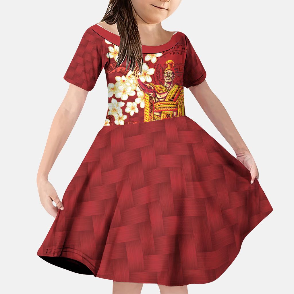 Hawaii King Kamehameha Family Matching Summer Maxi Dress and Hawaiian Shirt Plumeria Lauhala Pattern