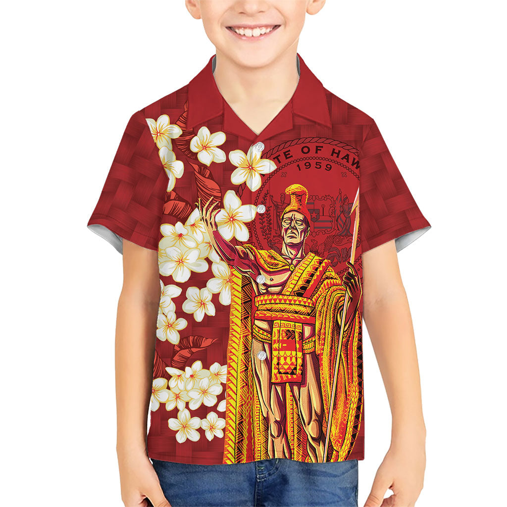 Hawaii King Kamehameha Family Matching Summer Maxi Dress and Hawaiian Shirt Plumeria Lauhala Pattern