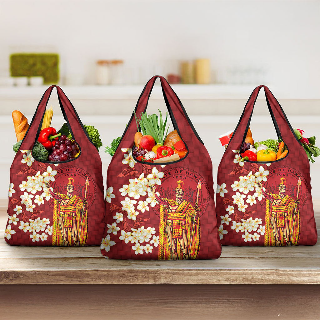 Hawaii King Kamehameha Grocery Bag Plumeria Lauhala Pattern