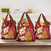Hawaii King Kamehameha Grocery Bag Plumeria Lauhala Pattern