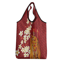 Hawaii King Kamehameha Grocery Bag Plumeria Lauhala Pattern