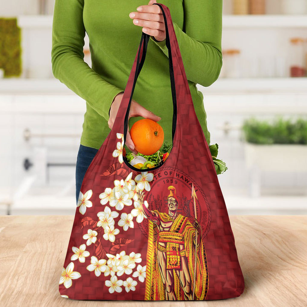 Hawaii King Kamehameha Grocery Bag Plumeria Lauhala Pattern