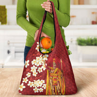 Hawaii King Kamehameha Grocery Bag Plumeria Lauhala Pattern