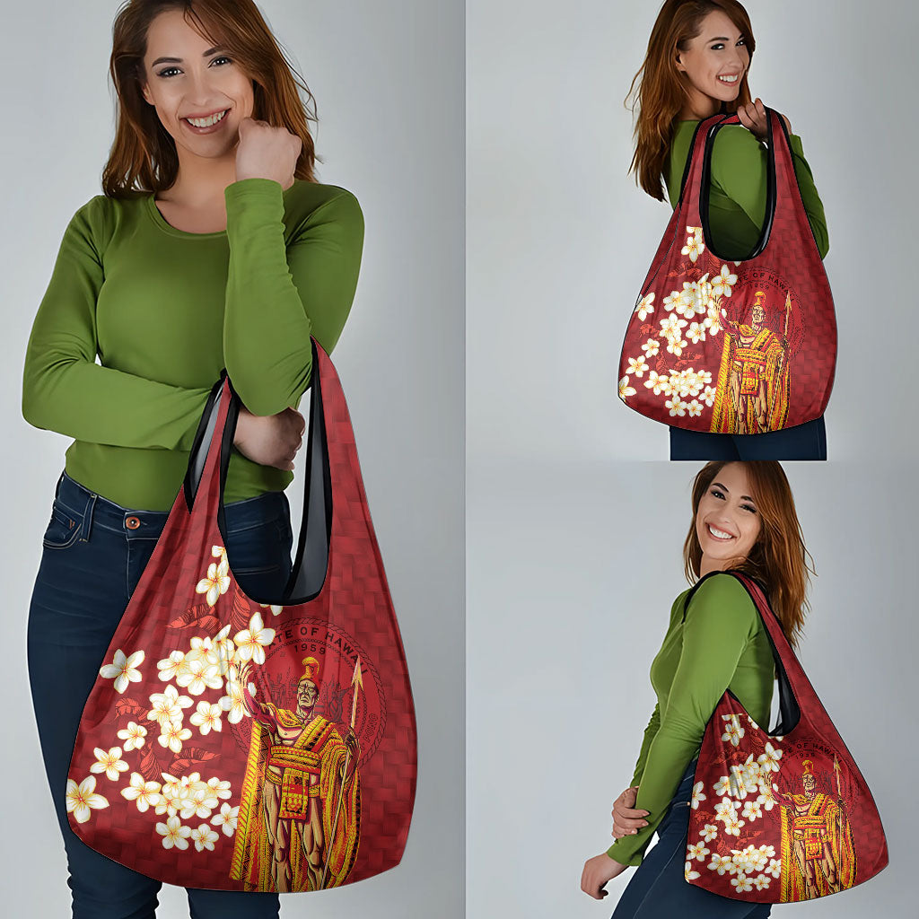Hawaii King Kamehameha Grocery Bag Plumeria Lauhala Pattern