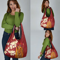 Hawaii King Kamehameha Grocery Bag Plumeria Lauhala Pattern