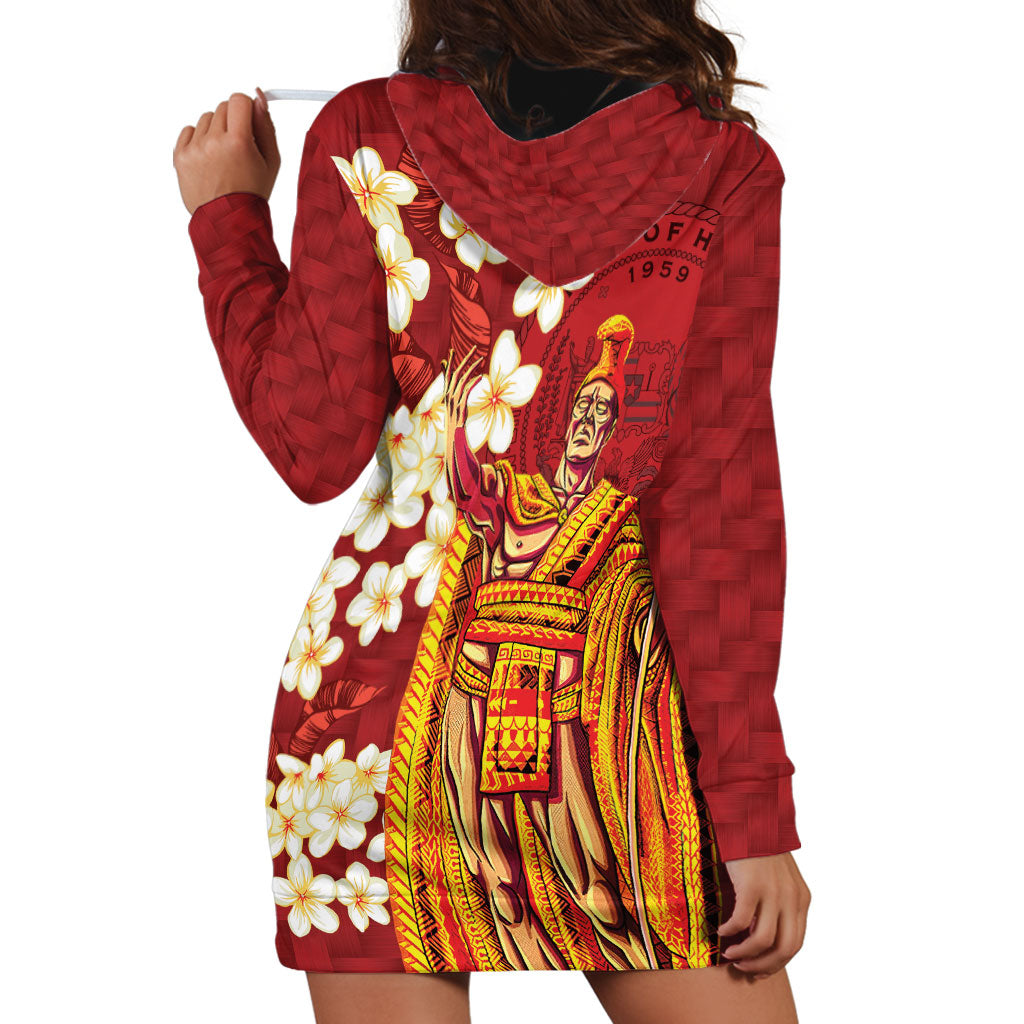 Hawaii King Kamehameha Hoodie Dress Plumeria Lauhala Pattern