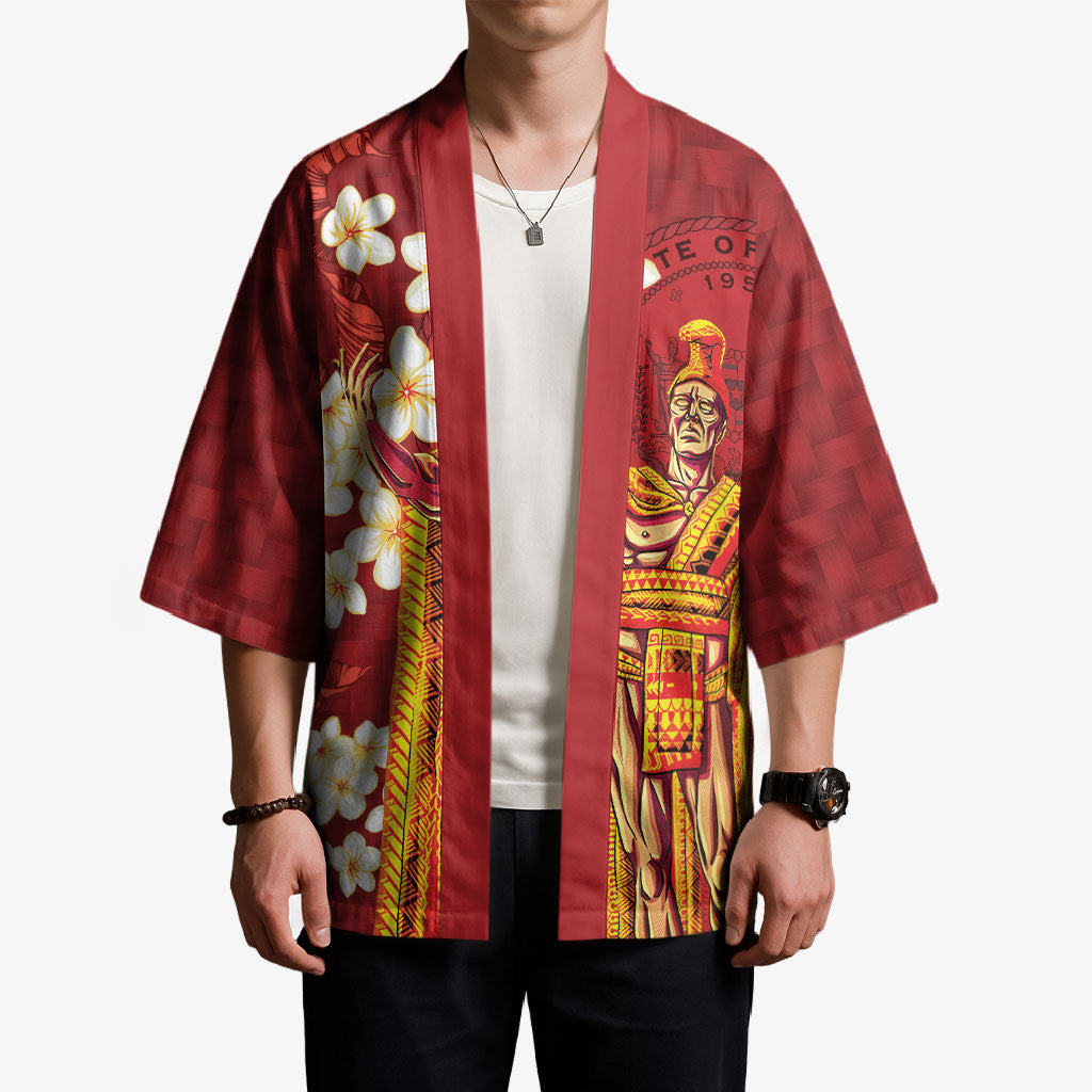 Hawaii King Kamehameha Kimono Plumeria Lauhala Pattern