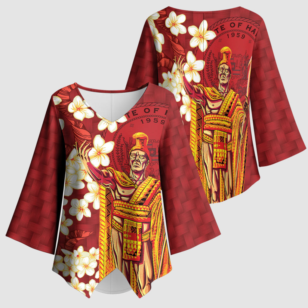 Hawaii King Kamehameha Kimono Sleeve Blouse Plumeria Lauhala Pattern