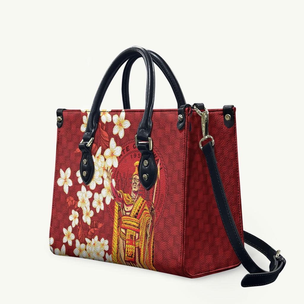 Hawaii King Kamehameha Leather Bag Plumeria Lauhala Pattern