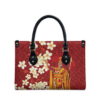 Hawaii King Kamehameha Leather Bag Plumeria Lauhala Pattern