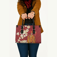 Hawaii King Kamehameha Leather Bag Plumeria Lauhala Pattern
