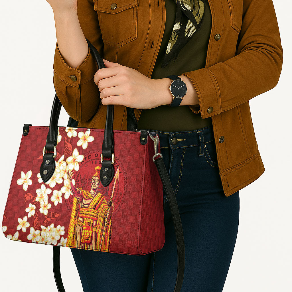 Hawaii King Kamehameha Leather Bag Plumeria Lauhala Pattern