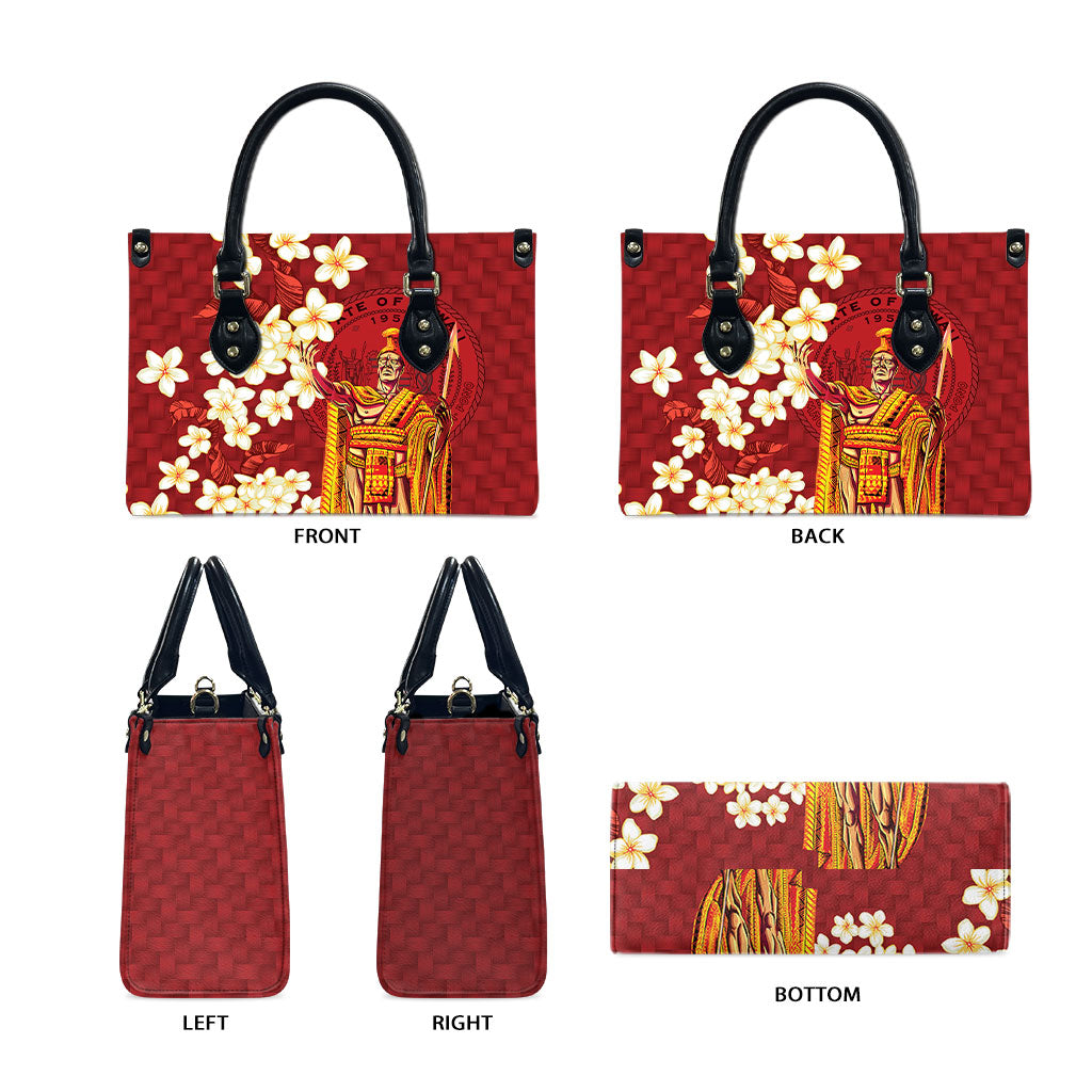 Hawaii King Kamehameha Leather Bag Plumeria Lauhala Pattern