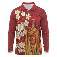 Hawaii King Kamehameha Long Sleeve Polo Shirt Plumeria Lauhala Pattern LT01 Red - Polynesian Pride