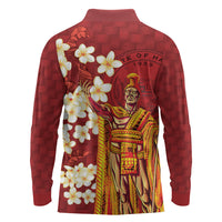 Hawaii King Kamehameha Long Sleeve Polo Shirt Plumeria Lauhala Pattern LT01 - Polynesian Pride