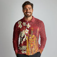 Hawaii King Kamehameha Long Sleeve Polo Shirt Plumeria Lauhala Pattern LT01 - Polynesian Pride