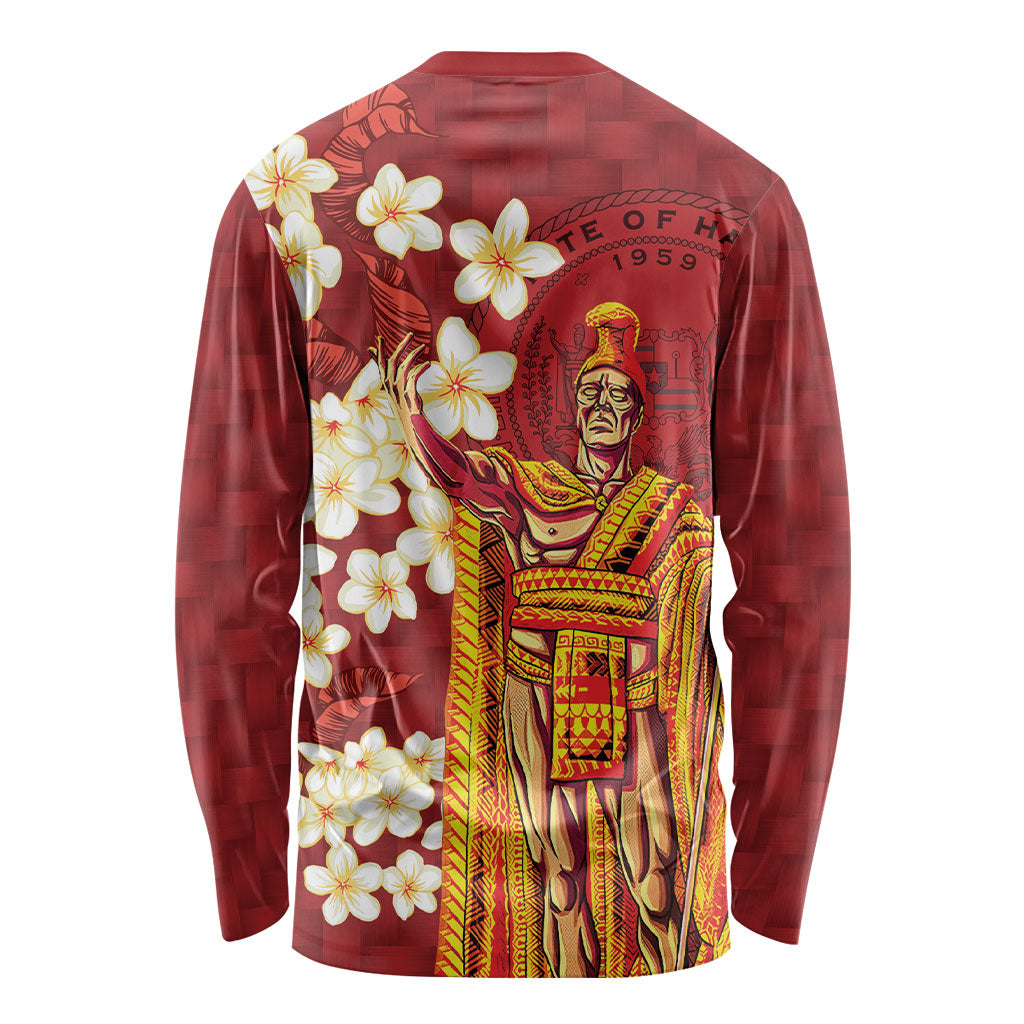 Hawaii King Kamehameha Long Sleeve Shirt Plumeria Lauhala Pattern