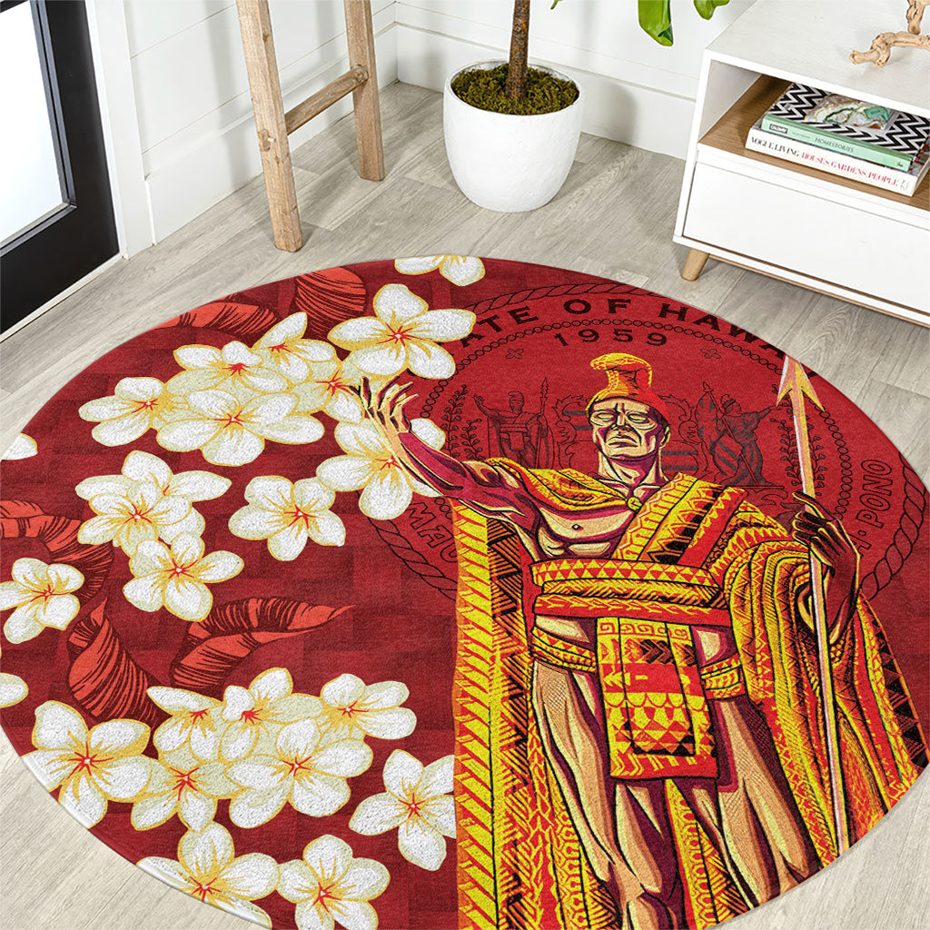 Hawaii King Kamehameha Round Carpet Plumeria Lauhala Pattern
