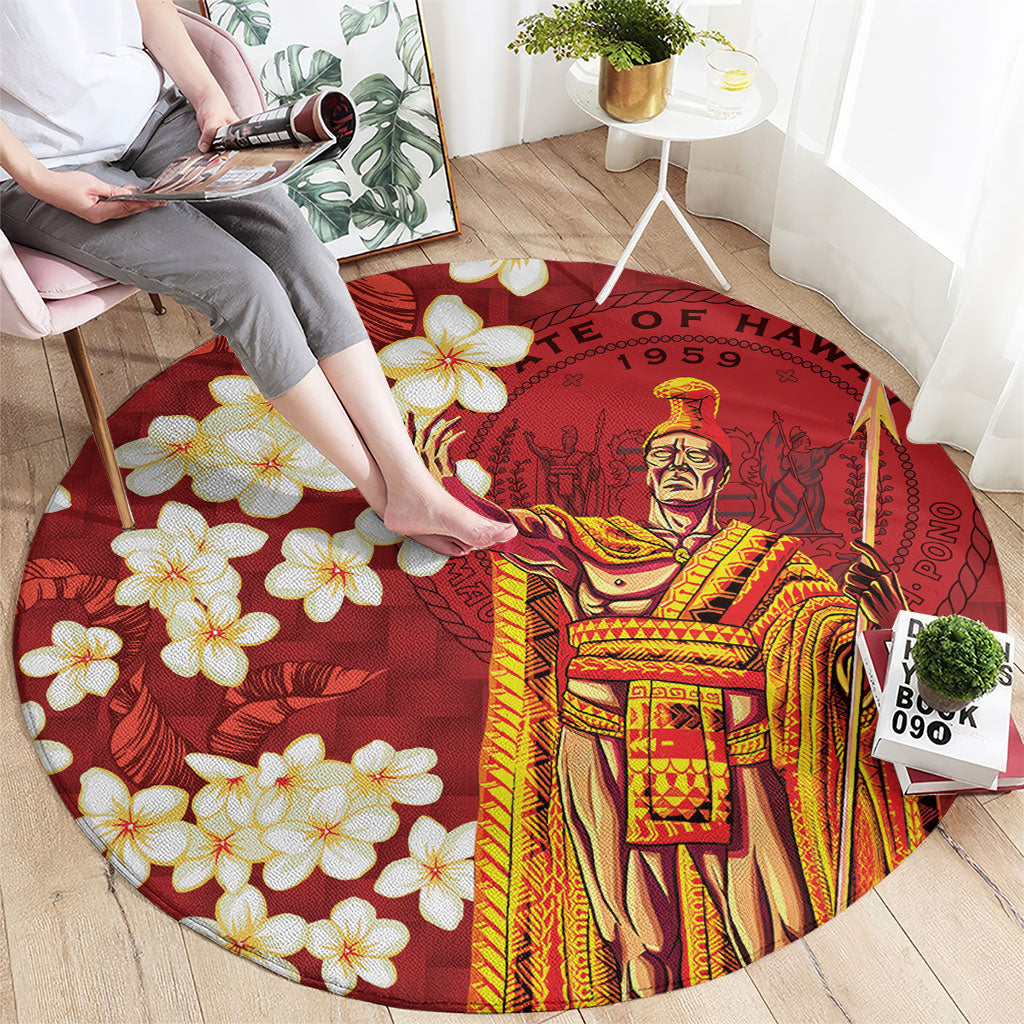 Hawaii King Kamehameha Round Carpet Plumeria Lauhala Pattern