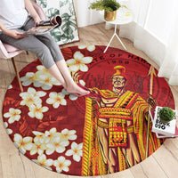 Hawaii King Kamehameha Round Carpet Plumeria Lauhala Pattern