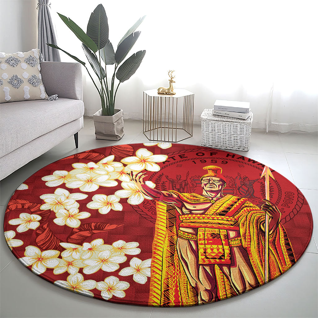 Hawaii King Kamehameha Round Carpet Plumeria Lauhala Pattern