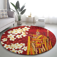 Hawaii King Kamehameha Round Carpet Plumeria Lauhala Pattern