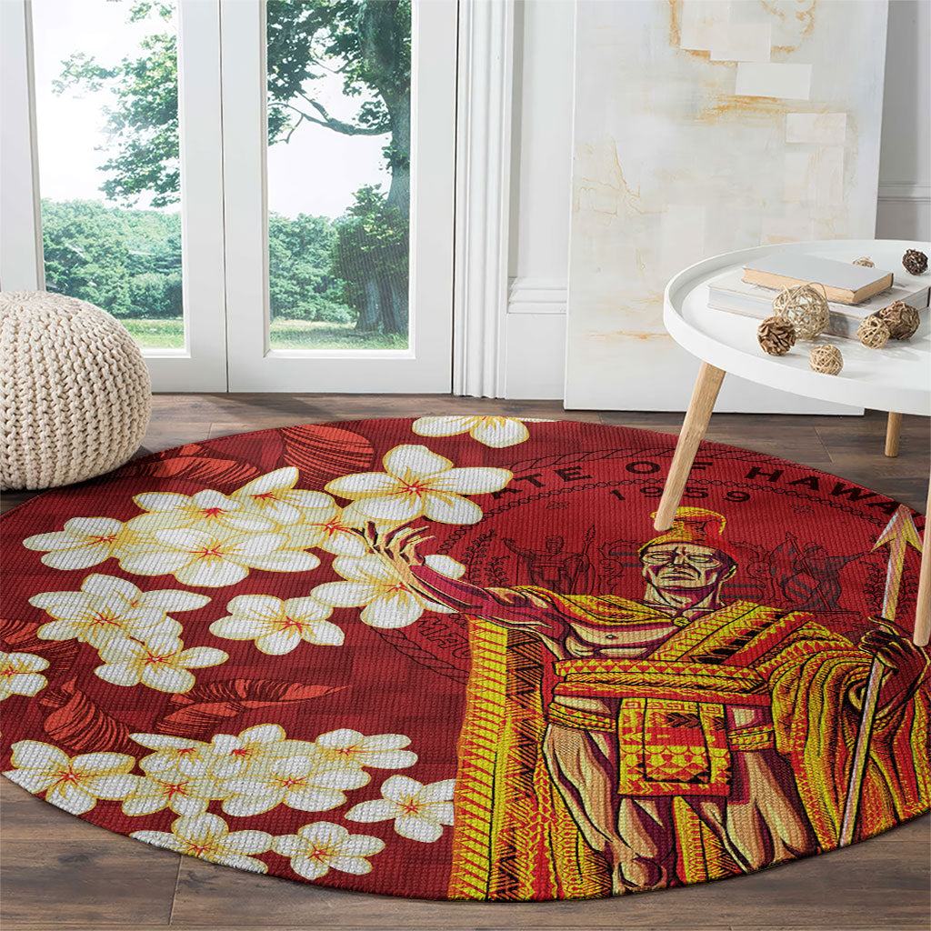Hawaii King Kamehameha Round Carpet Plumeria Lauhala Pattern