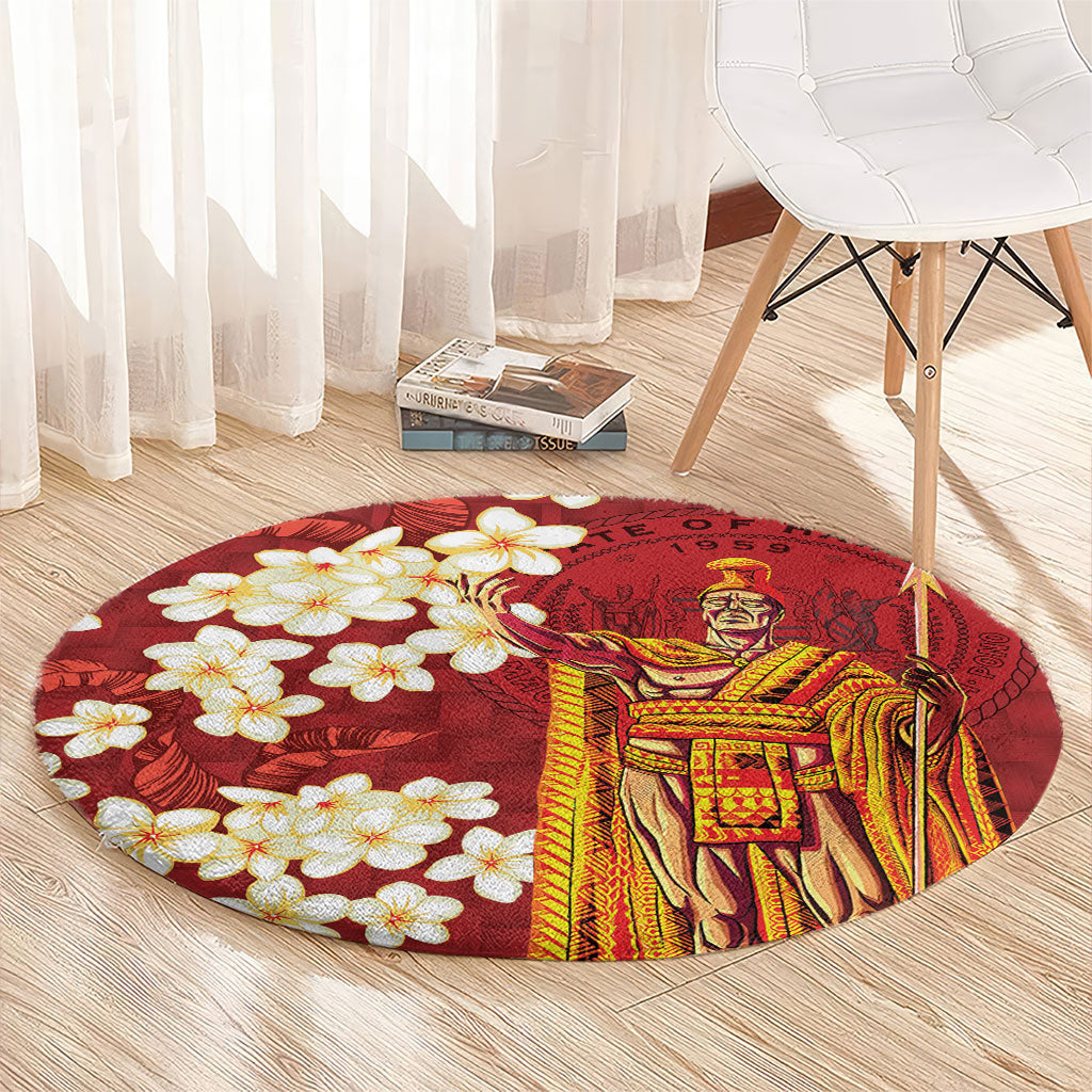 Hawaii King Kamehameha Round Carpet Plumeria Lauhala Pattern