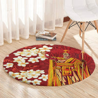 Hawaii King Kamehameha Round Carpet Plumeria Lauhala Pattern
