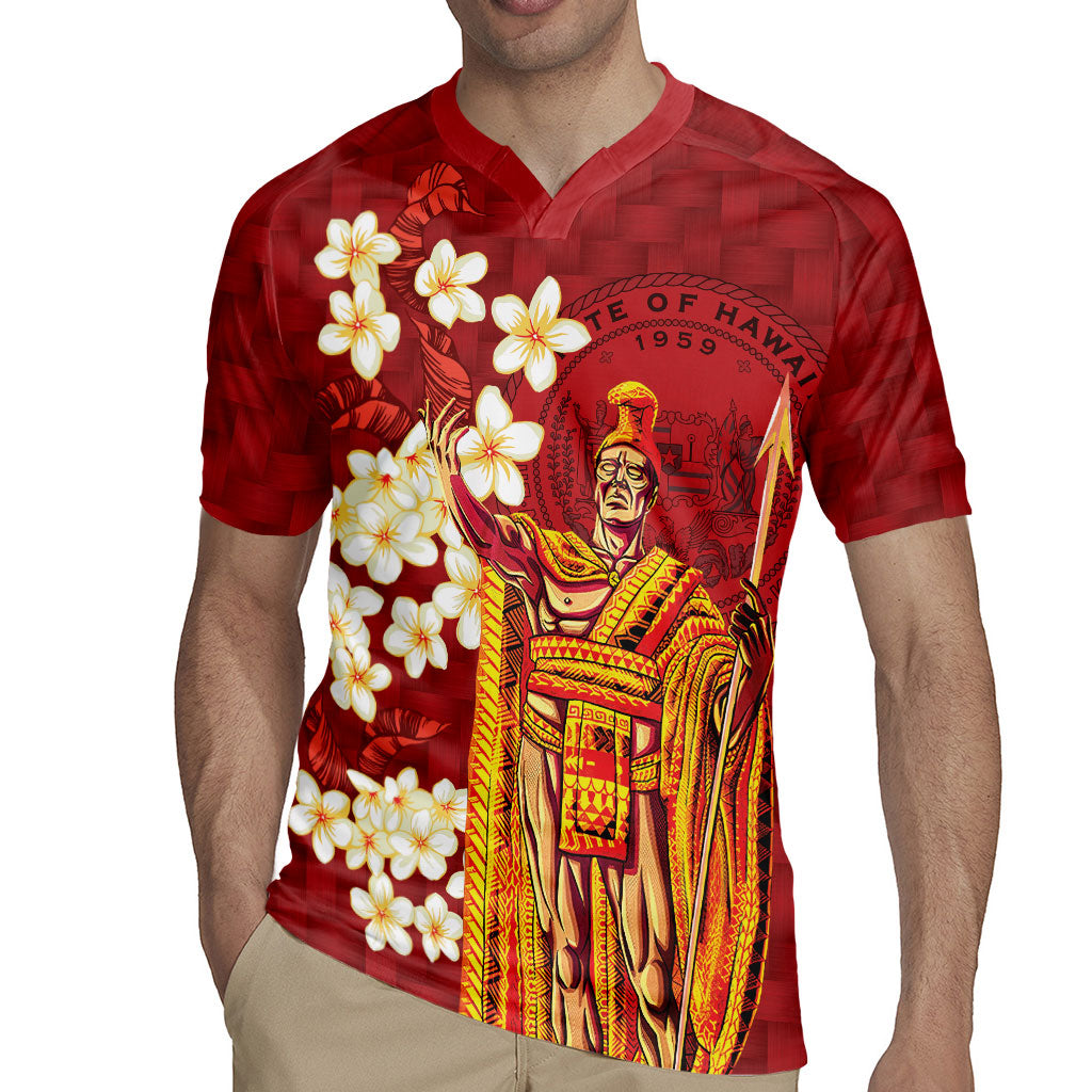 Hawaii King Kamehameha Rugby Jersey Plumeria Lauhala Pattern