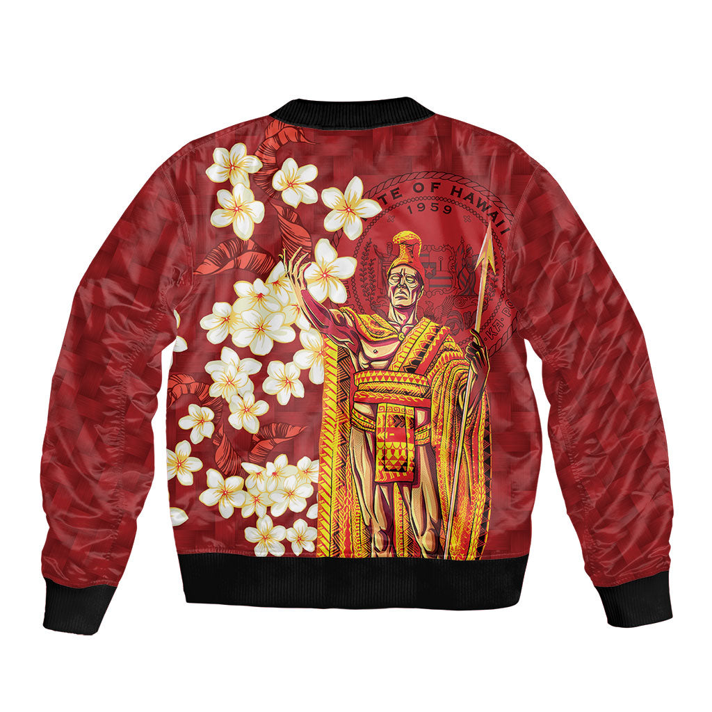 Hawaii King Kamehameha Sleeve Zip Bomber Jacket Plumeria Lauhala Pattern LT01 - Polynesian Pride