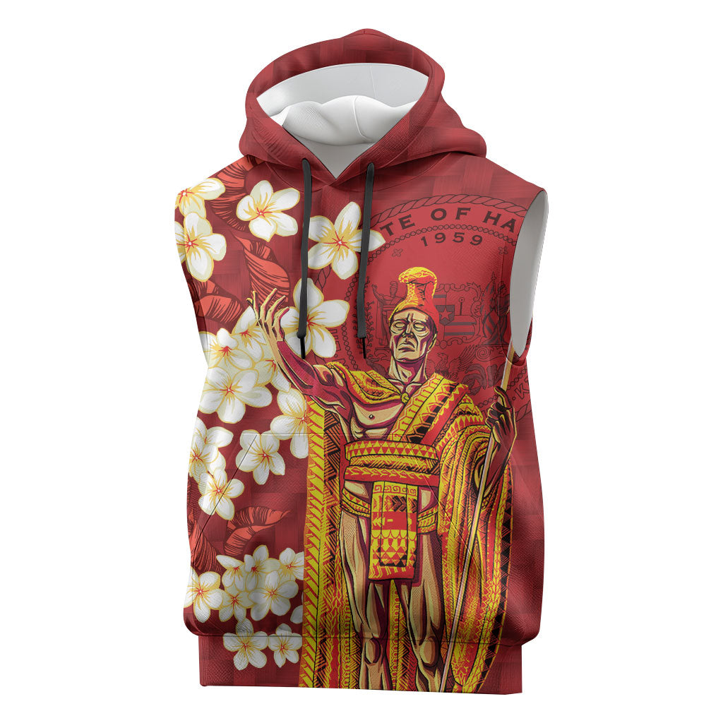 Hawaii King Kamehameha Sleeveless Hoodie Plumeria Lauhala Pattern