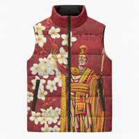 Hawaii King Kamehameha Sleeveless Puffer Jacket Plumeria Lauhala Pattern
