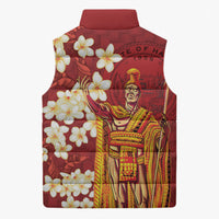 Hawaii King Kamehameha Sleeveless Puffer Jacket Plumeria Lauhala Pattern