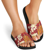 Hawaii King Kamehameha Slide Sandals Plumeria Lauhala Pattern