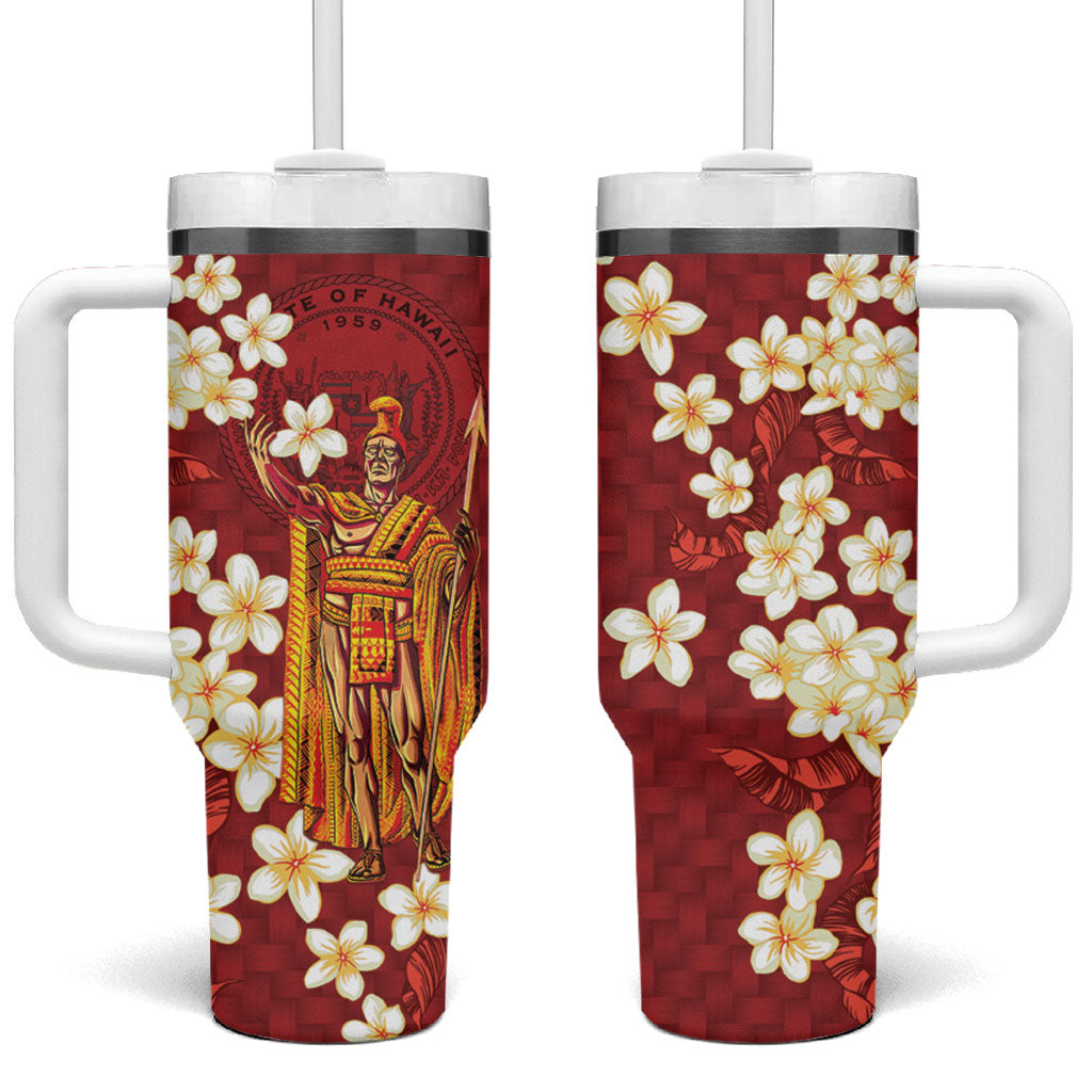 Hawaii King Kamehameha Tumbler With Handle Plumeria Lauhala Pattern