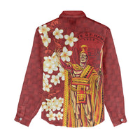 Hawaii King Kamehameha Women Casual Shirt Plumeria Lauhala Pattern