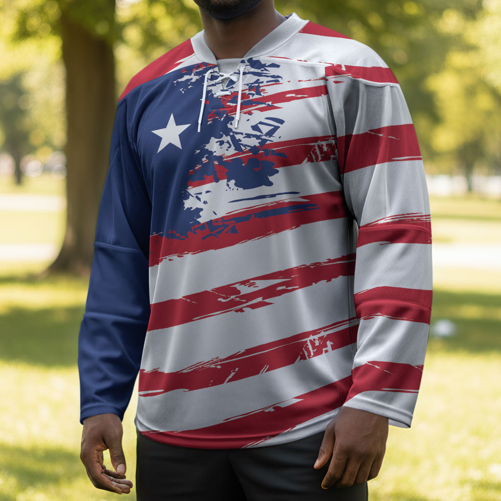 Liberia Flag Hockey Jersey Grunge Stylized