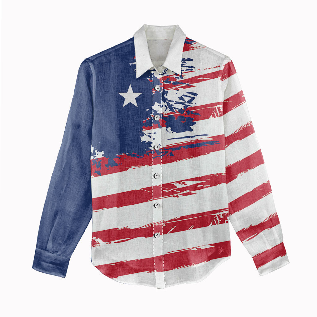 Liberia Flag Women Casual Shirt Grunge Stylized