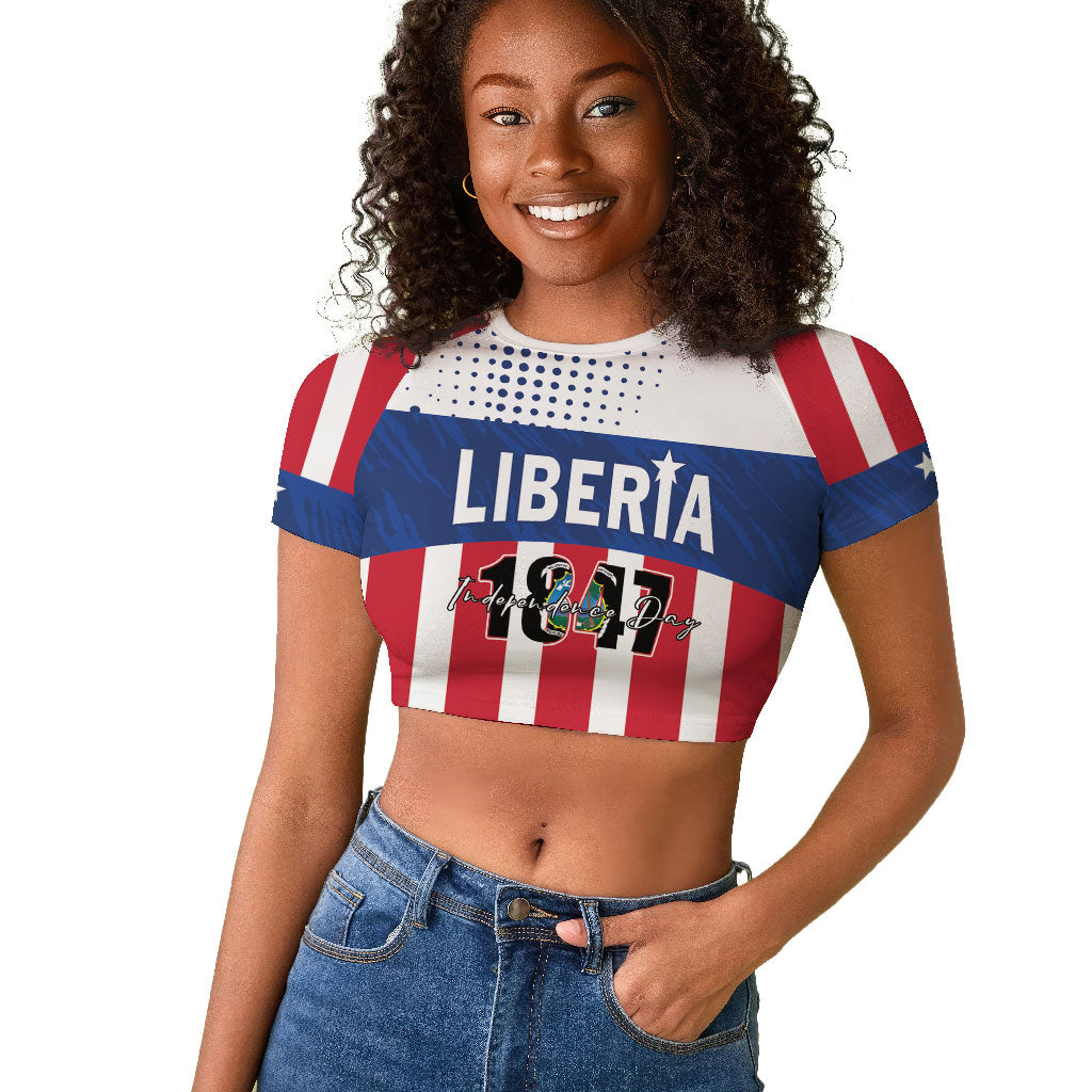 Personalized Liberia 1847 Raglan Cropped T shirt Happy Independence Day LT01 Female Multicolor - Polynesian Pride