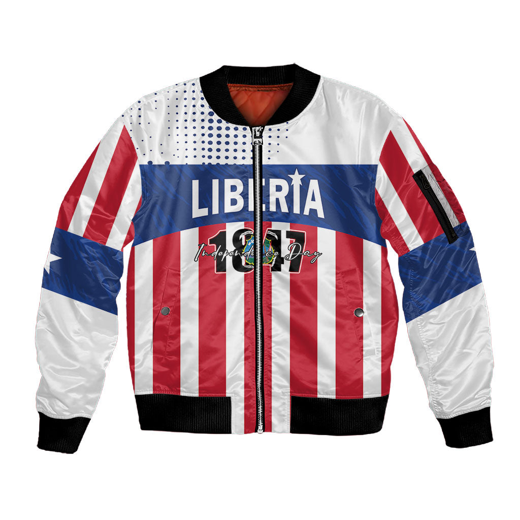 Personalized Liberia 1847 Sleeve Zip Bomber Jacket Happy Independence Day LT01 Unisex Multicolor - Polynesian Pride