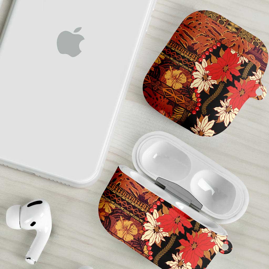 Hawaii Christmas Poinsettia Lei AirPods Case Tapa Pattern - Polynesian Pride