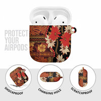 Hawaii Christmas Poinsettia Lei AirPods Case Tapa Pattern - Polynesian Pride