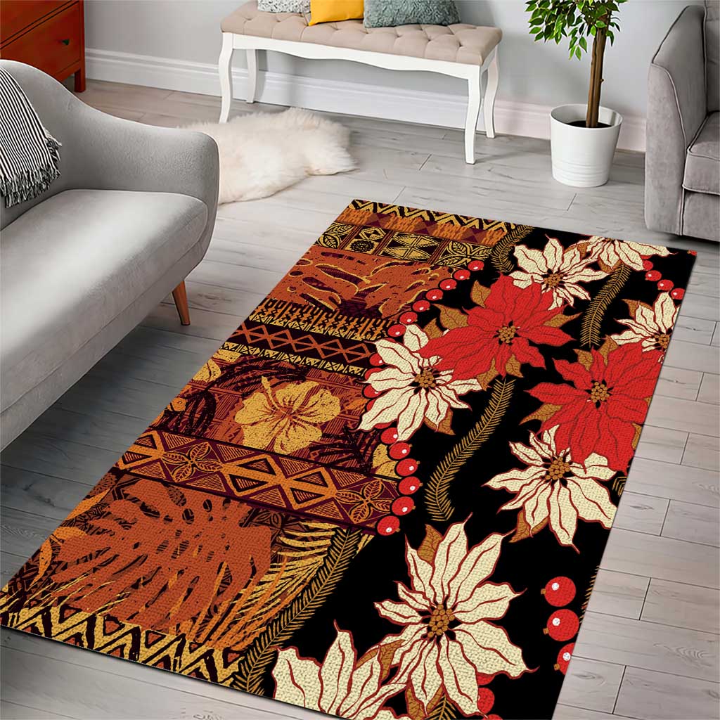 Hawaii Christmas Poinsettia Lei Area Rug Tapa Pattern - Polynesian Pride