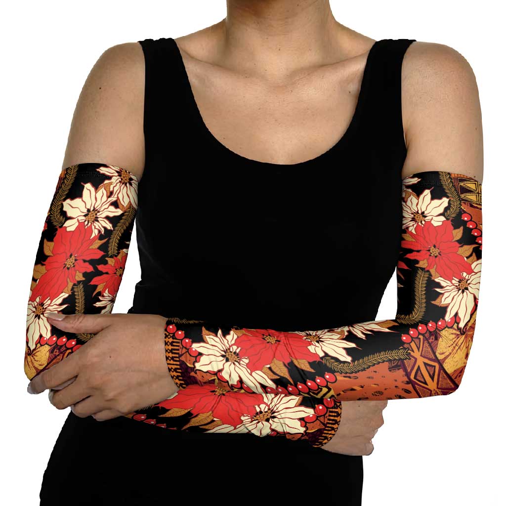 Hawaii Christmas Poinsettia Lei Arm Sleeves Tapa Pattern - Polynesian Pride