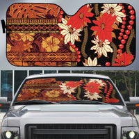 Hawaii Christmas Poinsettia Lei Auto Sun Shade Tapa Pattern - Polynesian Pride