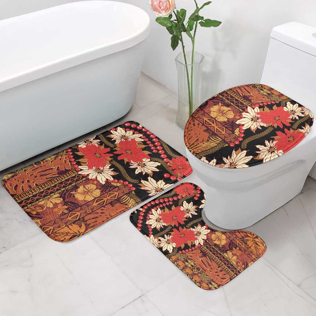 Hawaii Christmas Poinsettia Lei Bathroom Set Tapa Pattern - Polynesian Pride