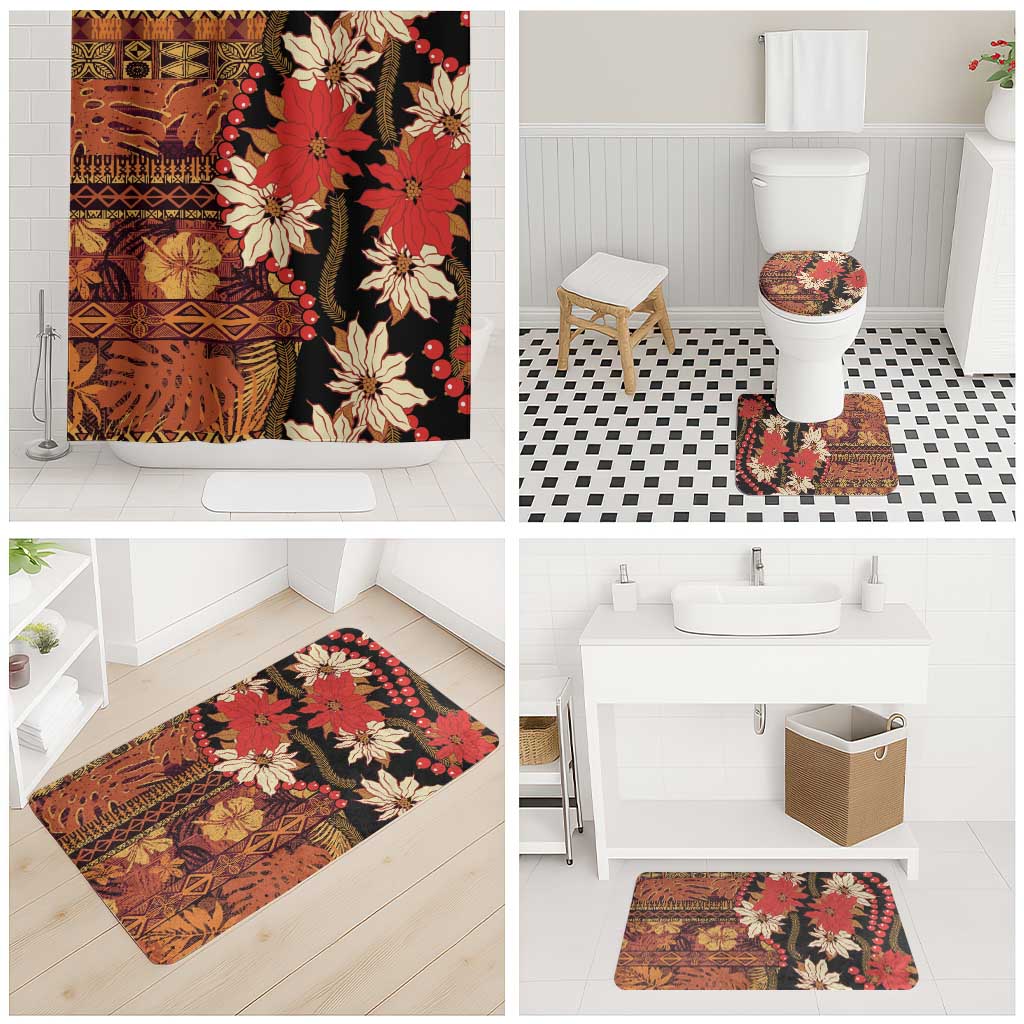 Hawaii Christmas Poinsettia Lei Bathroom Set Tapa Pattern - Polynesian Pride