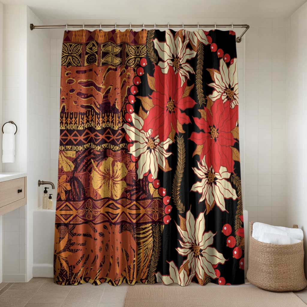 Hawaii Christmas Poinsettia Lei Bathroom Set Tapa Pattern - Polynesian Pride