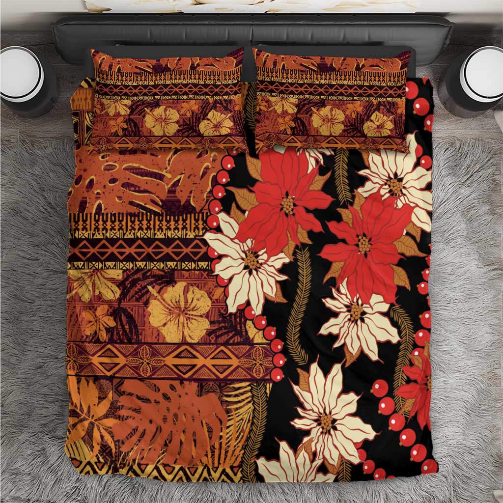 Hawaii Christmas Poinsettia Lei Bedding Set Tapa Pattern - Polynesian Pride